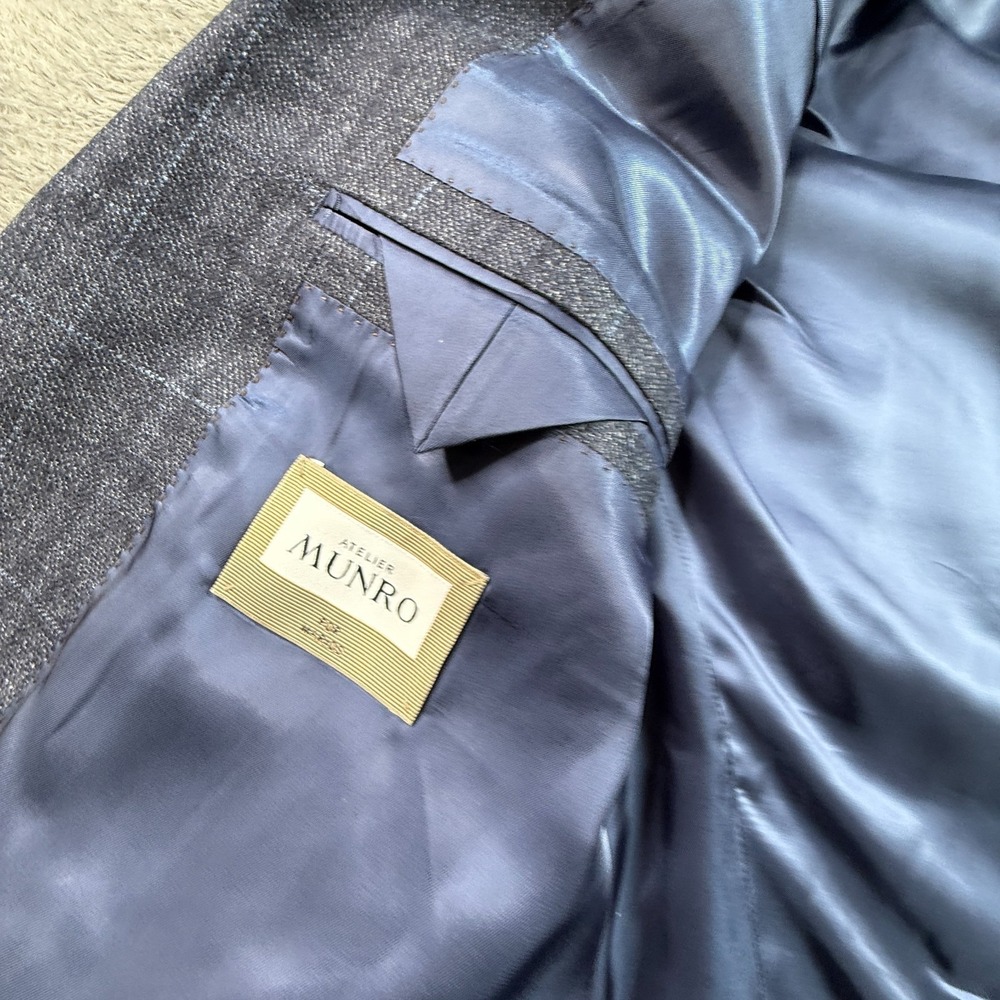 Atelier Munro EU54 US44 Navy Windowpane Blazer Loro Piana Silk Air Wool Blue - Picture 5 of 12